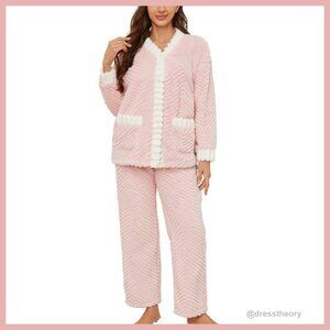 Plush Fleece Pajama Set Women's Cozy Sleepwear Winter Lounge